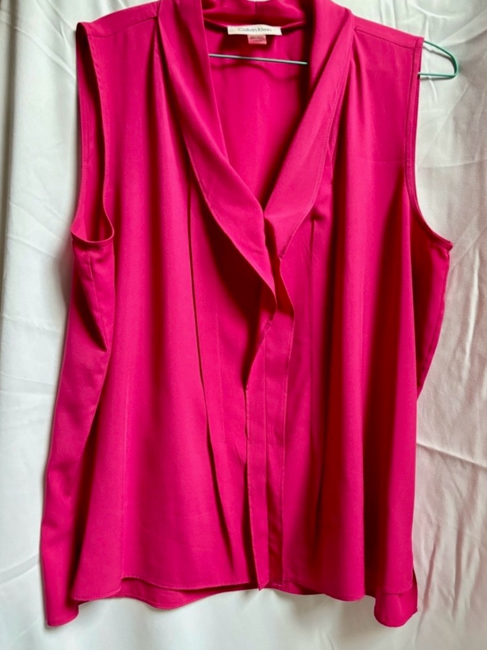 Calvin Klein Raspberry Pink Sleeveless Draped V Neck Blouse Size L